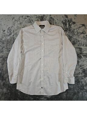 Hart Schaffner Marx Dress Shirt 16 1/2 33 Blue Brown Check